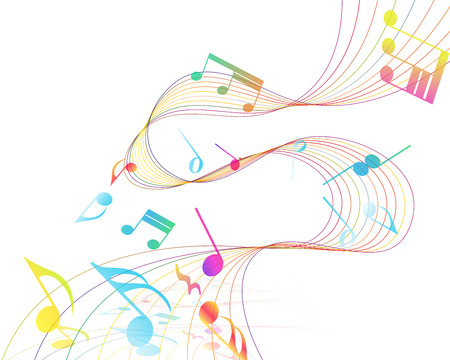 Multicolor Musical Design From Music Staff Elements With Treble Clef And Notes With Copy Space. Elegant Creative Design Isolated on White. Vector Illustration.のイラスト素材