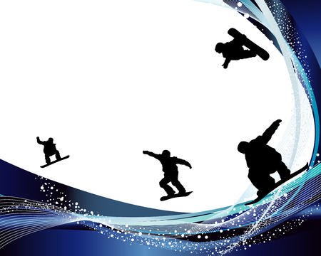 Jumping  snowboarder silhouette  over abstract line background. のイラスト素材