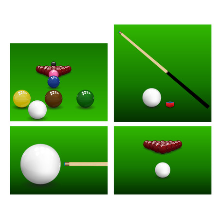 Snooker set on green background. Vector illustration.のイラスト素材