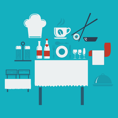 Restaurant interior flat design theme. Vector illustration.のイラスト素材