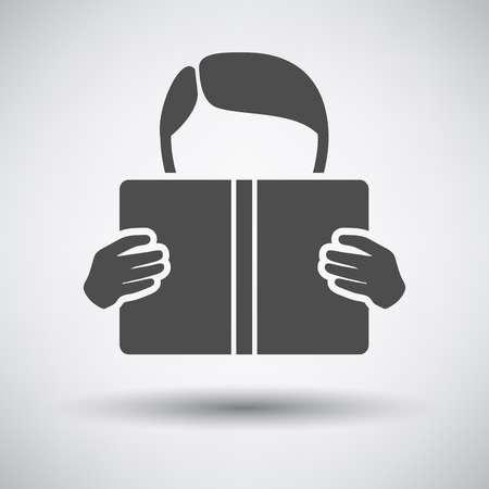 Boy reading book icon on gray background with round shadow.のイラスト素材