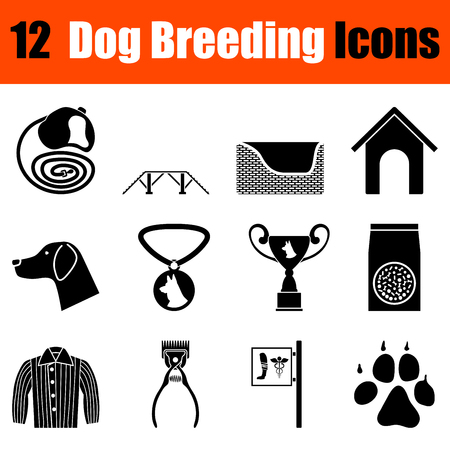 Set of twelve dog breeding black icons. Vector illustration.のイラスト素材