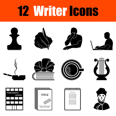 Set of twelve writer black icons. Vector illustration.のイラスト素材