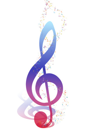 Musical Design Elements From Music Staff With Treble Clef And Notes in gradient transparent Colors. Elegant Creative Design With Shadows and Isolated on White. Vector Illustration.のイラスト素材