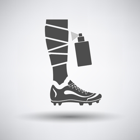 Soccer bandaged leg with aerosol anesthetic icon on gray background with round shadow. Vector illustration.のイラスト素材