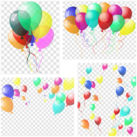 Transparent colorful balloons in air on gray grid background. Vector illustration.のイラスト素材