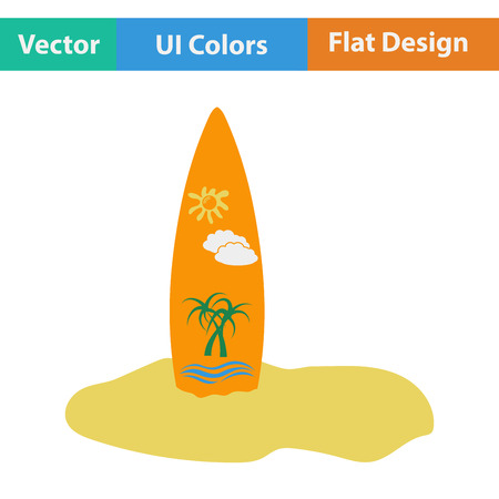 Flat design icon of surfboard sticking into sand beach ui colors. Vector illustration.のイラスト素材