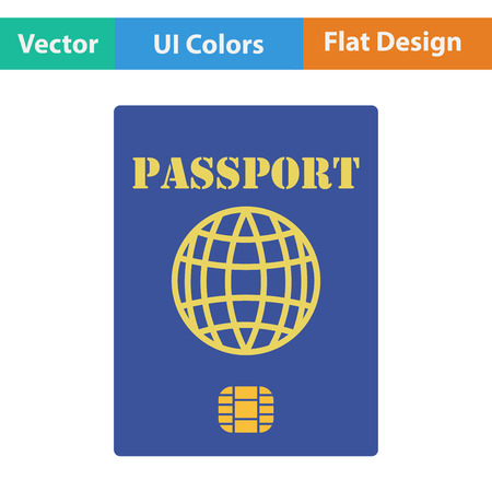Flat design icon of passport with chip in ui colors. International identification document. Vector illustration.のイラスト素材
