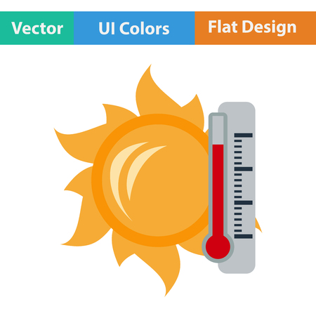 Flat design icon of sun and thermometer with high temperature in ui colors. Vector illustration.のイラスト素材