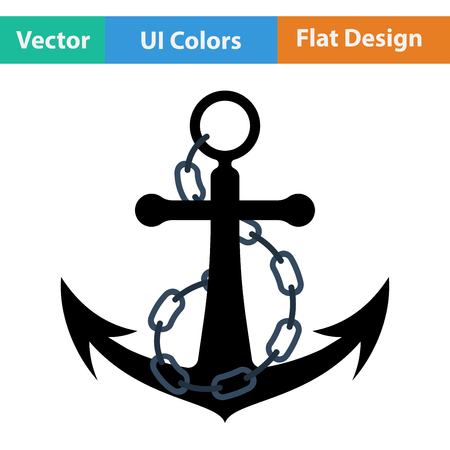 Flat design icon of sea anchor with chain in ui colors. Vector illustration.のイラスト素材