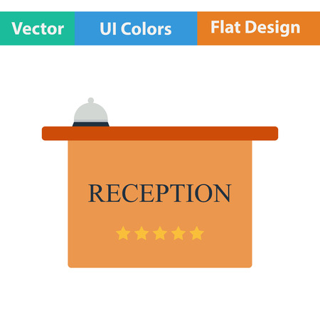 Flat design icon of hotel reception desk with bell in ui colors. Vector illustration.のイラスト素材