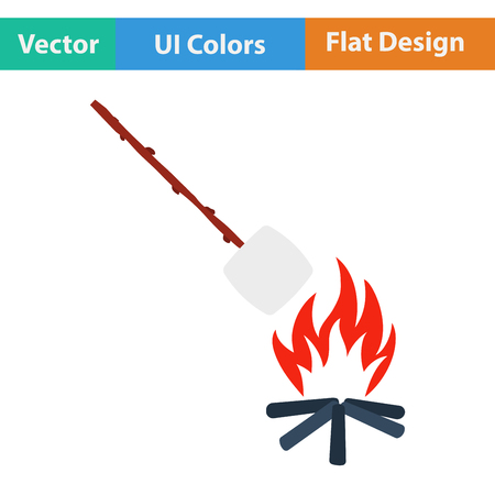 Flat design icon of camping fire with roasting marshmallow  in ui colors. Vector illustration.のイラスト素材