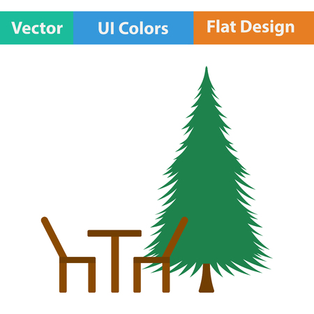 Flat design icon of park seat and pine tree  in ui colors. Vector illustration.のイラスト素材