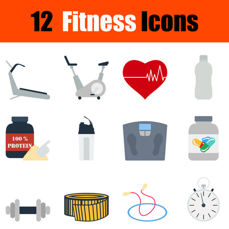 Flat design fitness icon set in ui colors. Vector illustration.のイラスト素材