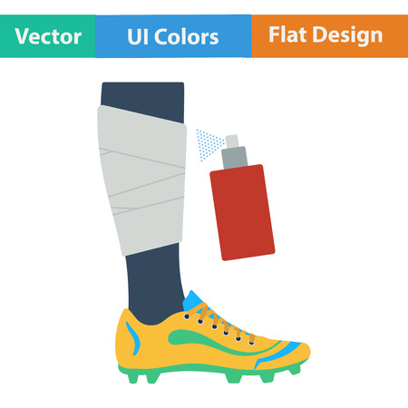 Flat design icon of football bandaged leg with aerosol anesthetic in ui colors. Vector illustration.のイラスト素材