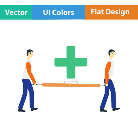 Flat design icon of football medical staff carrying stretcher in ui colors. Vector illustration.のイラスト素材