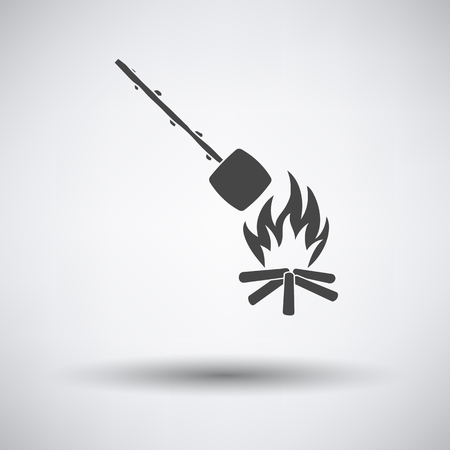 Camping fire with roasting marshmallo  icon on gray background with round shadow. Vector illustration.のイラスト素材