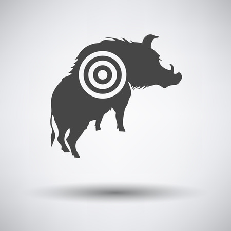 Boar silhouette with target icon on gray background with round shadow. Vector illustration.のイラスト素材