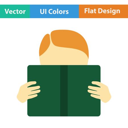 Flat design icon of Boy reading book in ui colors. Vector illustration.のイラスト素材