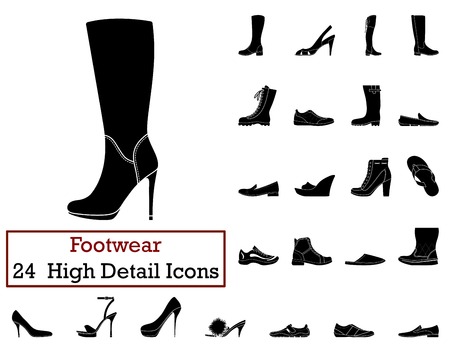 Set of 24 FootwearIcons in Black Color.Vector illustration.のイラスト素材