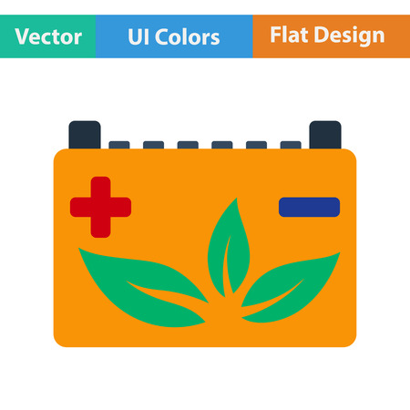 Car battery with leaf icon. Flat design. Vector illustration.のイラスト素材