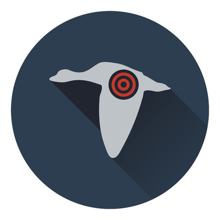 Icon of flying duck  silhouette with target . Flat design. Vector illustration.のイラスト素材