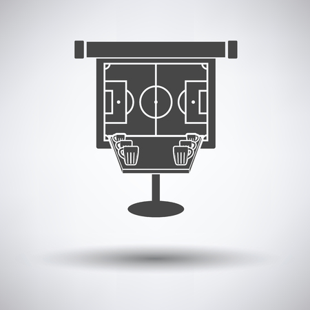 Sport bar table with mugs of beer and football translation on projection screen icon on gray background, round shadow. Vector illustration.のイラスト素材