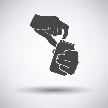 Human hands opening aluminum can icon on gray background, round shadow. Vector illustration.のイラスト素材