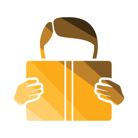 Boy reading book icon. Flat color design. Vector illustration.のイラスト素材