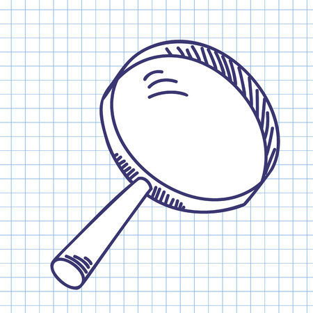Magnifier glass. Doodle sketch on checkered paper background. Vector illustration.のイラスト素材