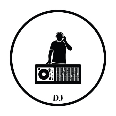 DJ icon. Thin circle design. Vector illustration.のイラスト素材