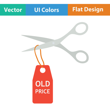 Scissors cut old price tag icon. Flat design. Vector illustration.のイラスト素材