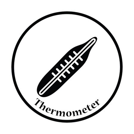 Medical thermometer icon. Thin circle design. Vector illustration.