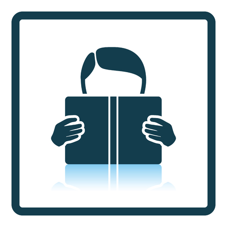 Icon of Boy reading book. Shadow reflection design. Vector illustration.のイラスト素材