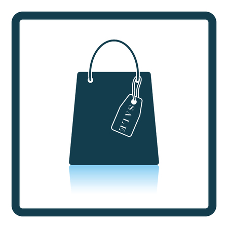 Shopping bag with sale tag icon. Shadow reflection design. Vector illustration.のイラスト素材