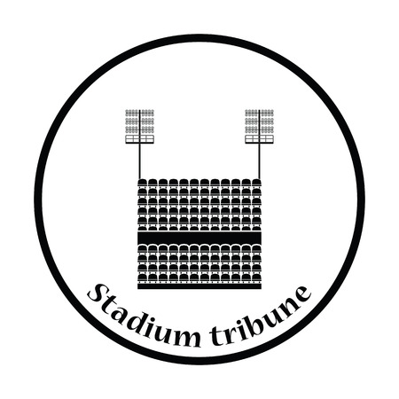 Stadium tribune with seats and light mast icon. Thin circle design. Vector illustration.のイラスト素材