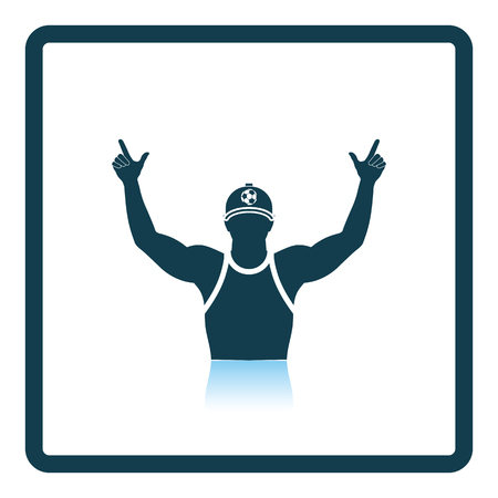 Football fan with hands up icon. Shadow reflection design. Vector illustration.のイラスト素材