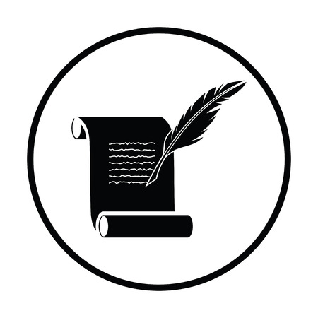 Feather and scroll icon. Thin circle design. Vector illustration.のイラスト素材