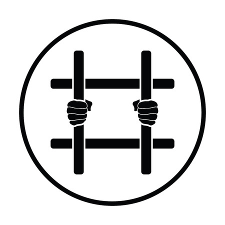 Hands holding prison bars icon. Thin circle design. Vector illustration.のイラスト素材