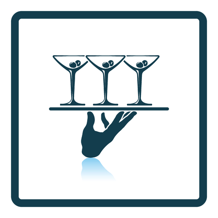 Waiter hand holding tray with martini glasses icon. Shadow reflection design. Vector illustration.のイラスト素材