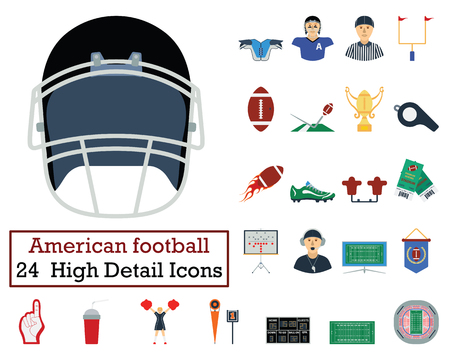 Set of 24 American football Icons. Flat color design. Vector illustration.のイラスト素材
