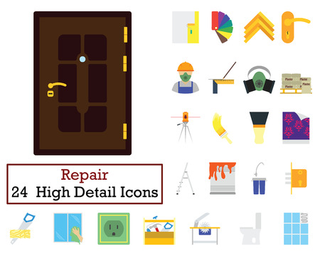 Set of 24 Housing repairs Icons. Flat color design. Vector illustration.のイラスト素材
