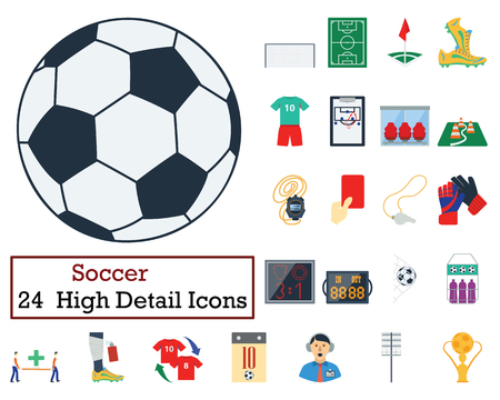 Ilustración de Set of 24 Football Icons.  Flat color design. Vector illustration. - Imagen libre de derechos