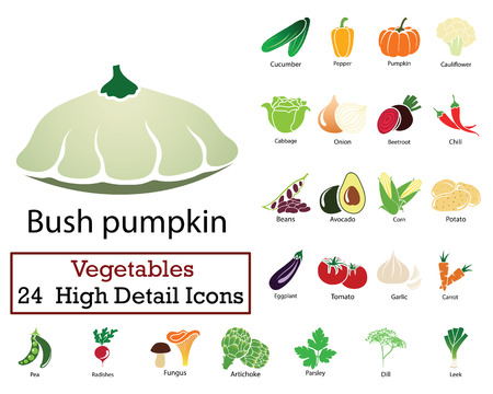 Set of 24 Vegetables Icons. Flat color design. Vector illustration.のイラスト素材