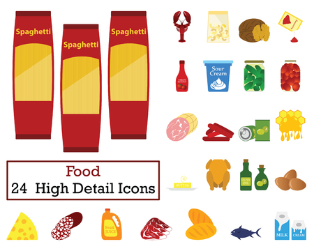 Set of 24 Food Icons. Flat color design. Vector illustration.のイラスト素材