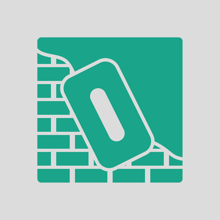 Icon of plastered brick wall . Gray background with green. Vector illustration.のイラスト素材