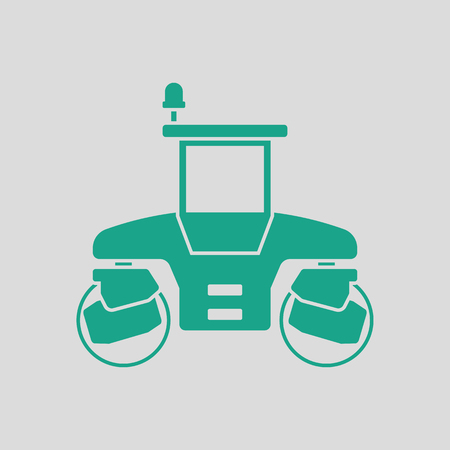 Icon of road roller. Gray background with green. Vector illustration.のイラスト素材