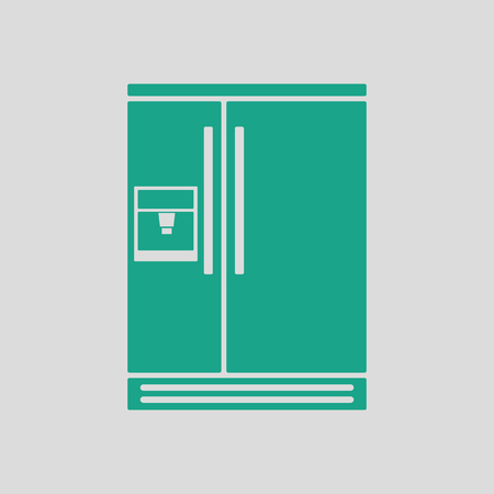 Wide refrigerator icon. Gray background with green. Vector illustration.のイラスト素材