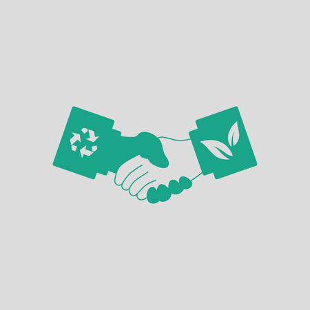 Ecological handshakes icon. Gray background with green. Vector illustration.のイラスト素材