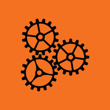 Gear icon. Orange background with black. Vector illustration.のイラスト素材